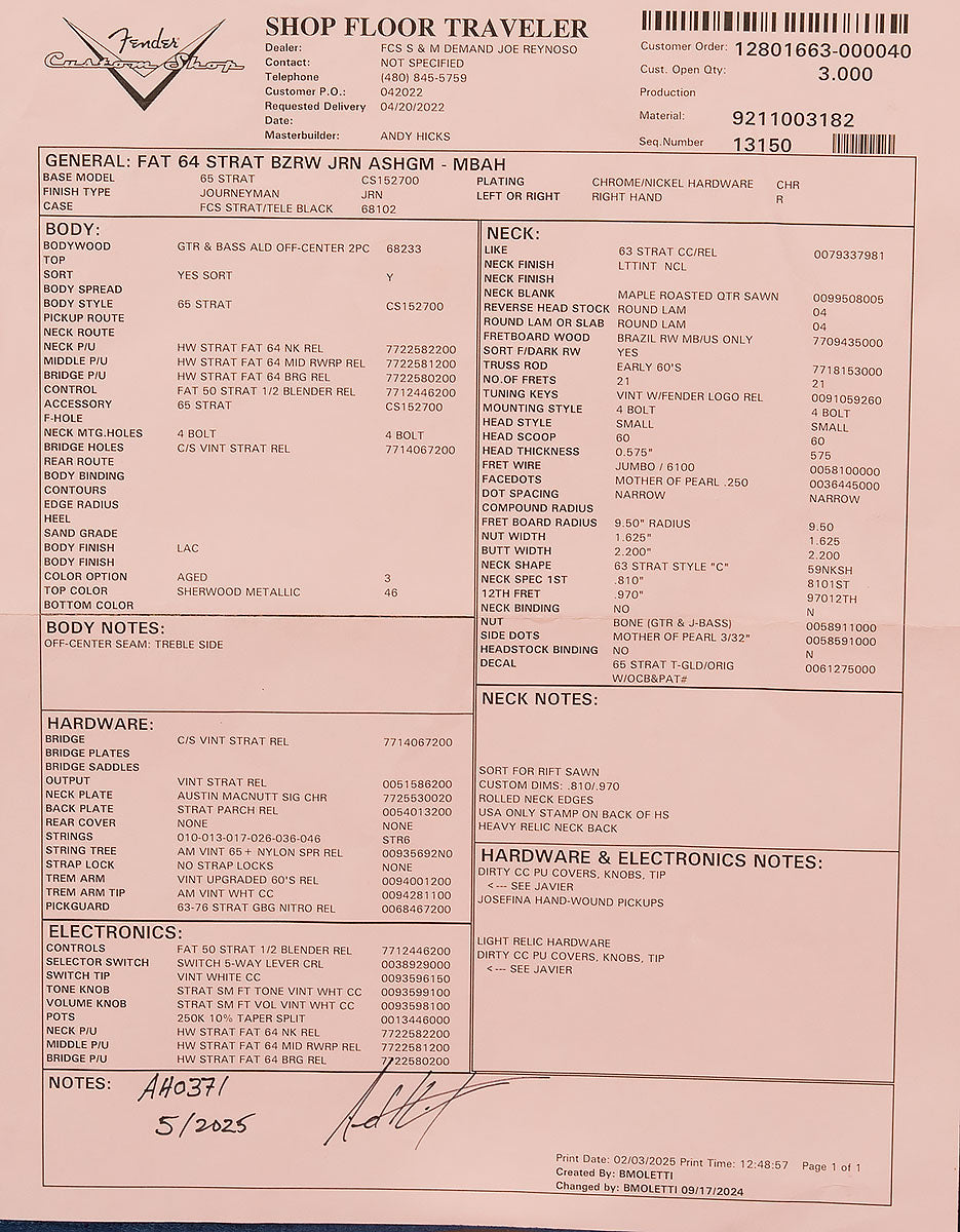 Masterbuilt Fat '64 Stratocaster by Andy Hicks - Journeyman Relic, Brazilian Rosewood