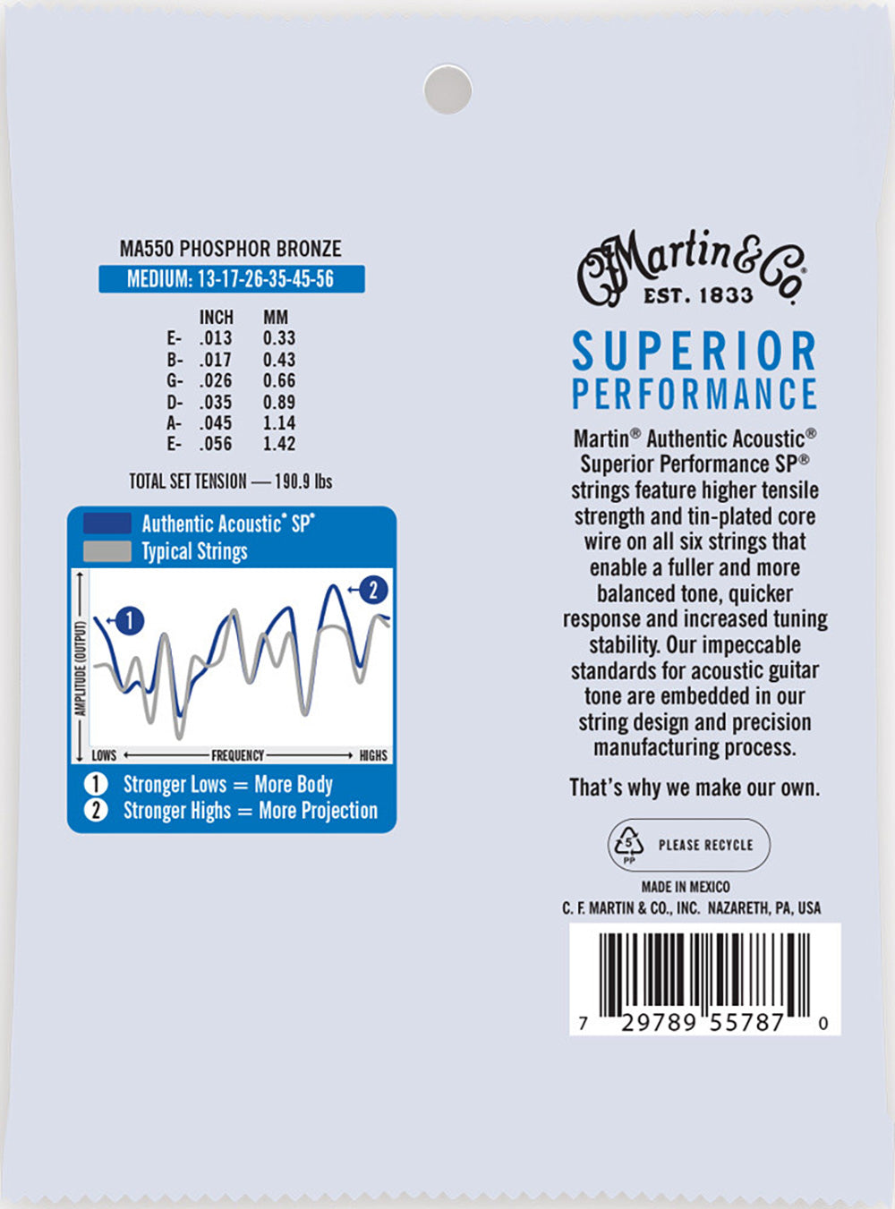 MA550 Authentic Acoustic SP Guitar Strings Phosphor Bronze - Medium 13-56