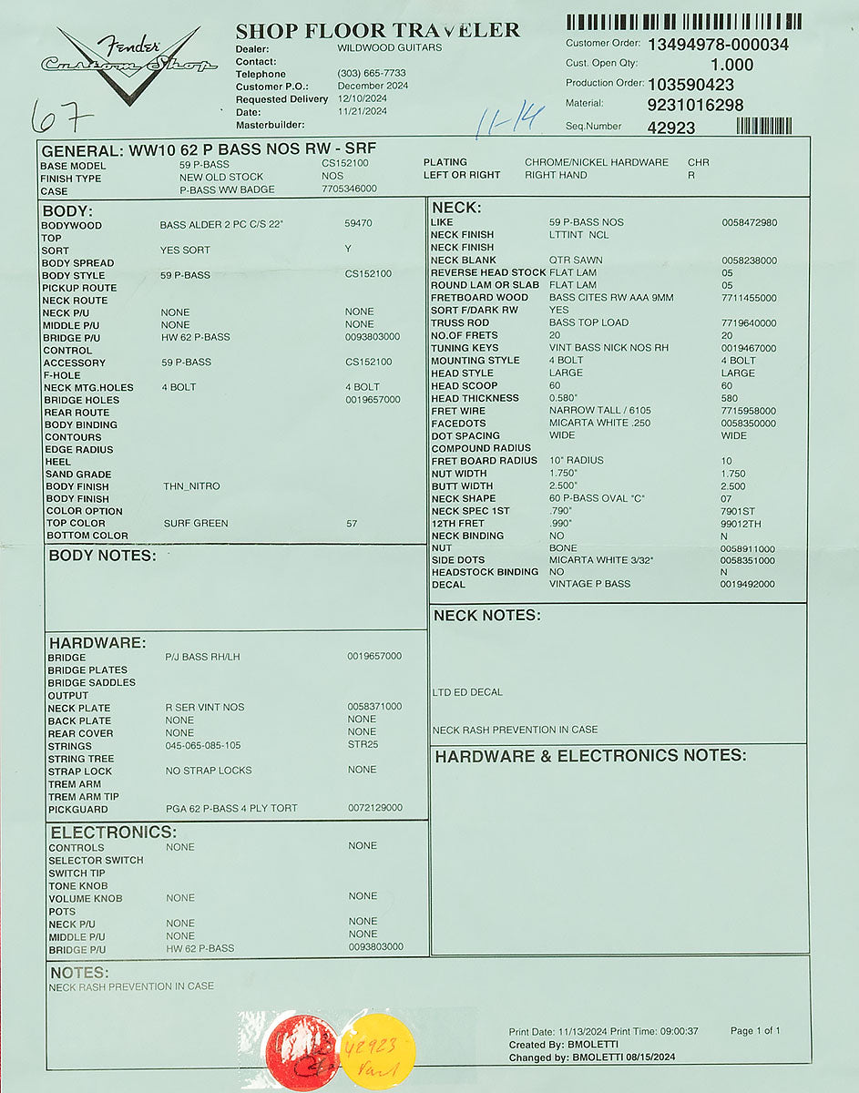 Wildwood 10 1962 Precision Bass - NOS