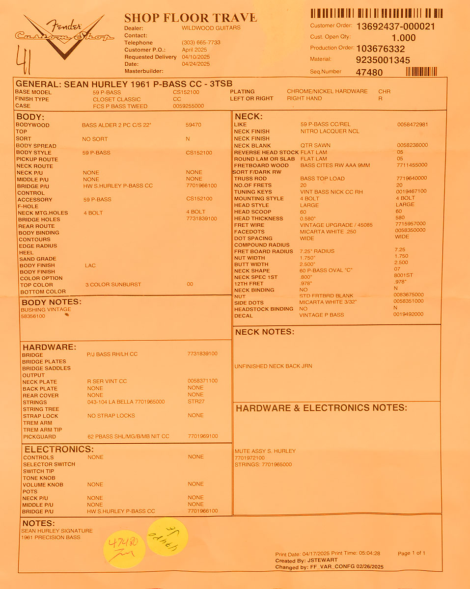 Sean Hurley Signature 1961 Precision Bass - Closet Classic