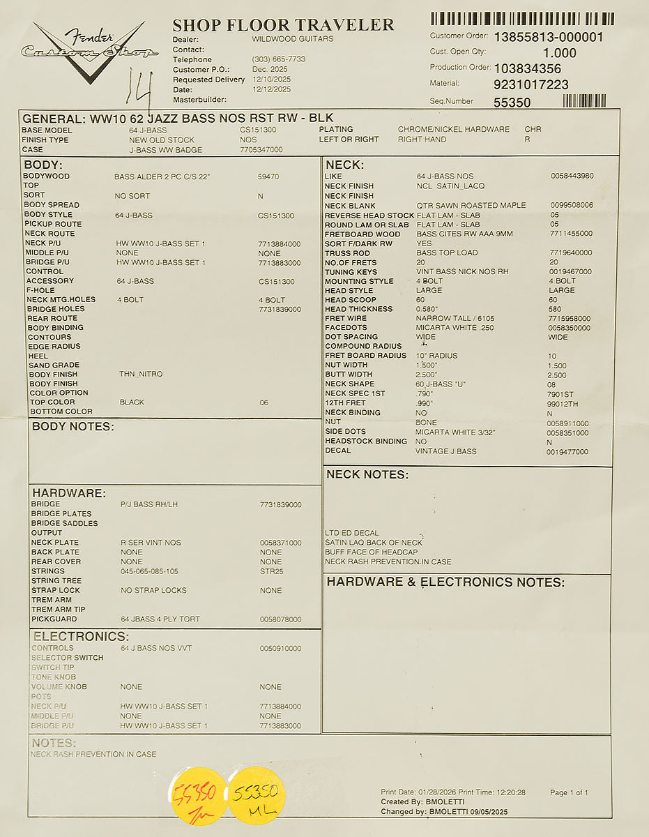 Wildwood 10 1962 Jazz Bass - NOS
