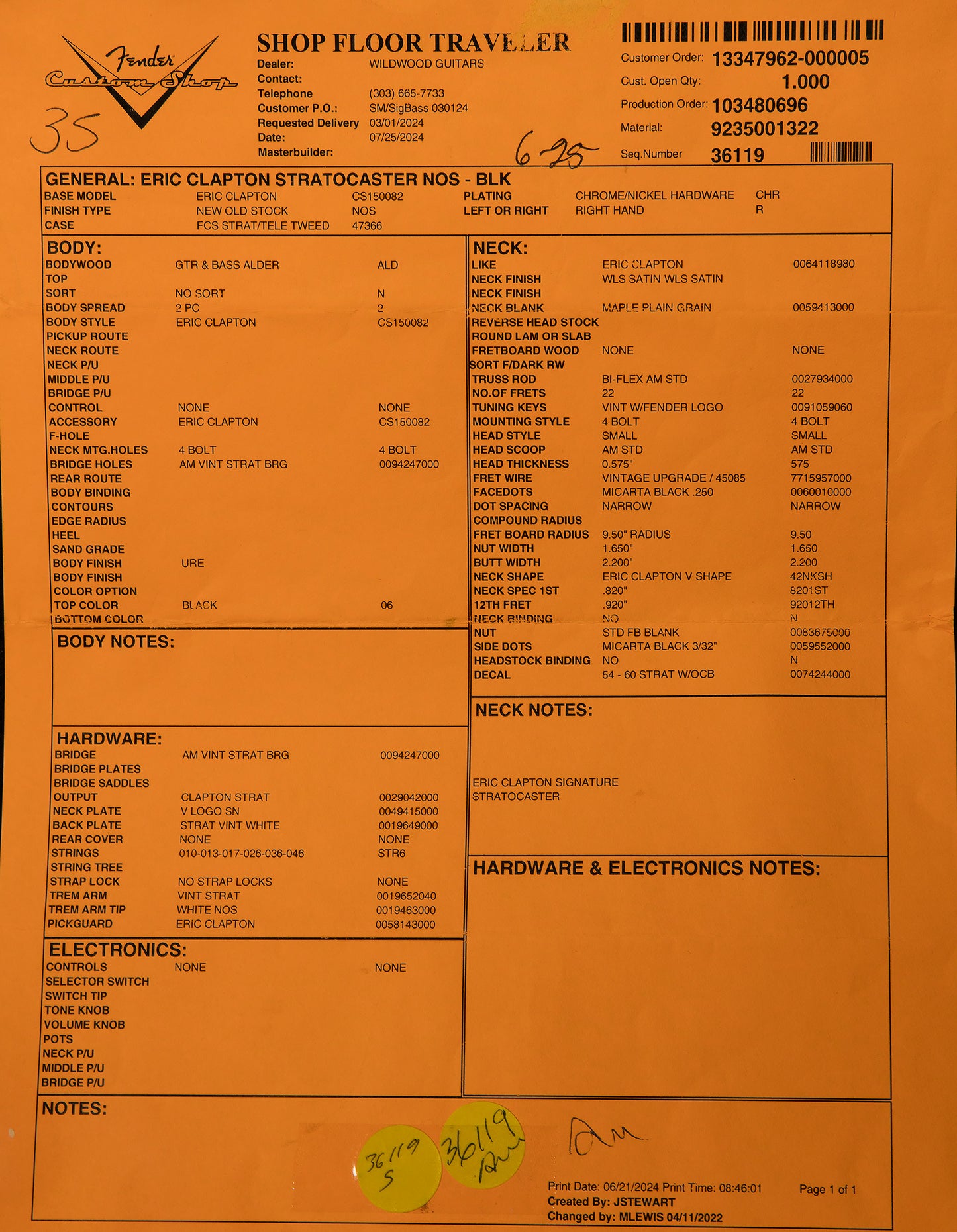 Custom Artist Series Eric Clapton Signature Stratocaster - NOS