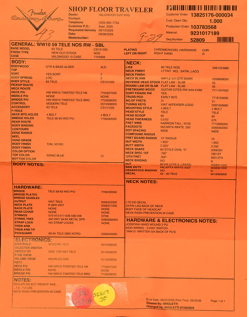 Wildwood 10 1959 Telecaster - NOS