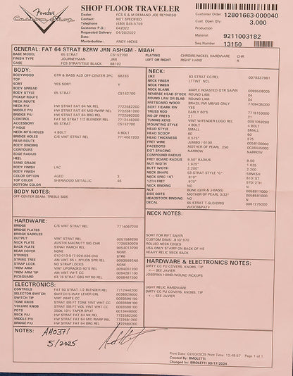 Masterbuilt Fat '64 Stratocaster by Andy Hicks - Journeyman Relic, Brazilian Rosewood