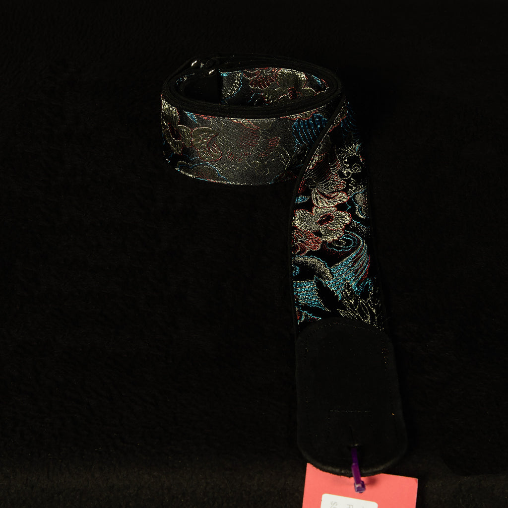 Red, Gold and Blue Flowers on Black