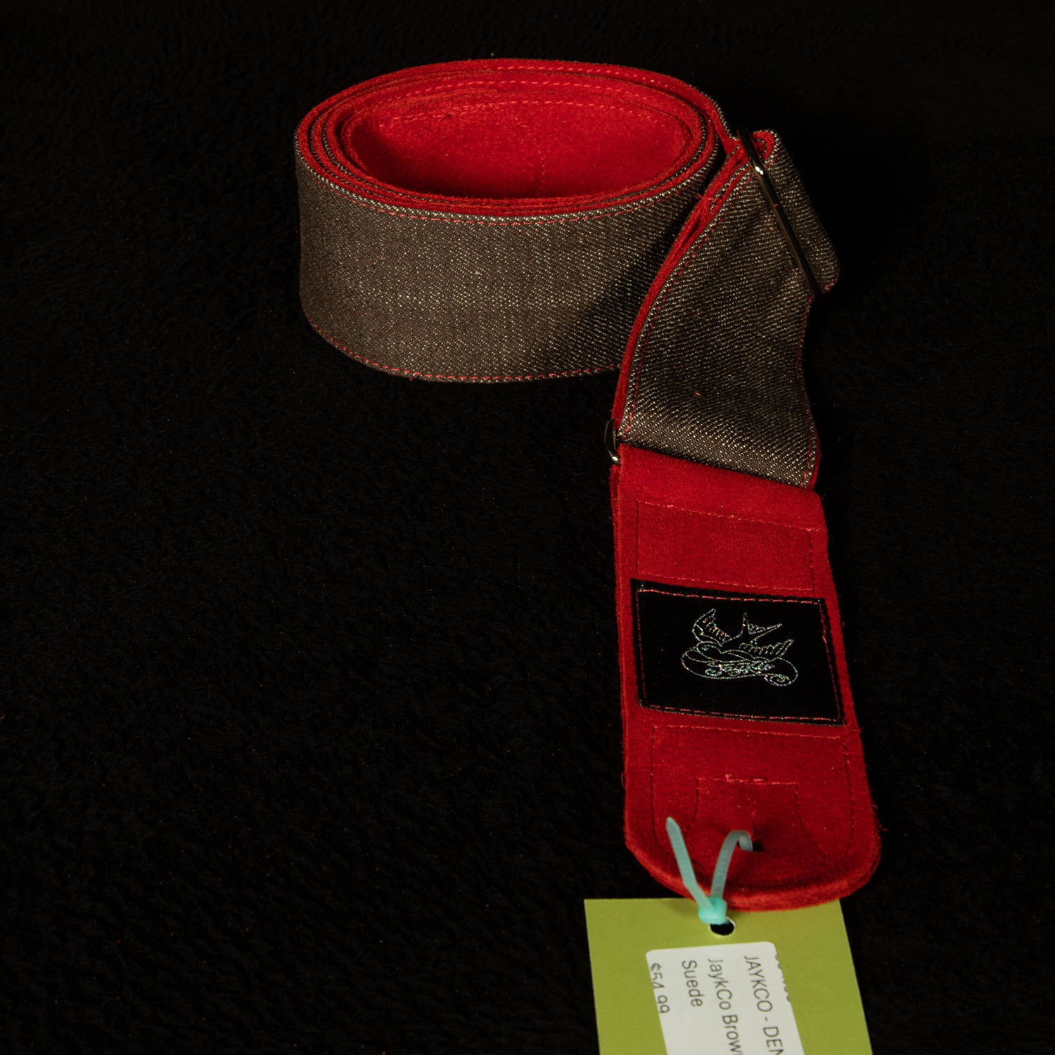 Brown Denim on Red Suede