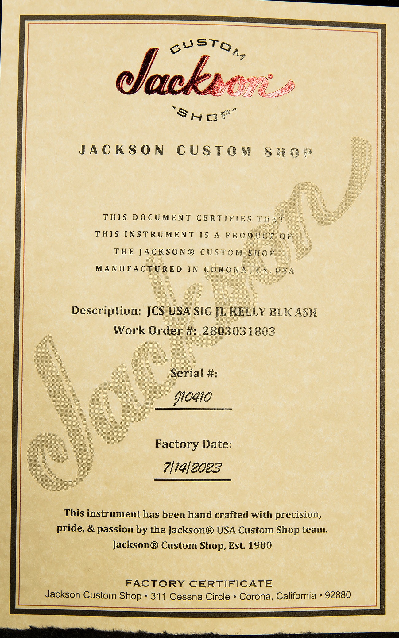 Custom Shop USA Signature Jeff Loomis Kelly