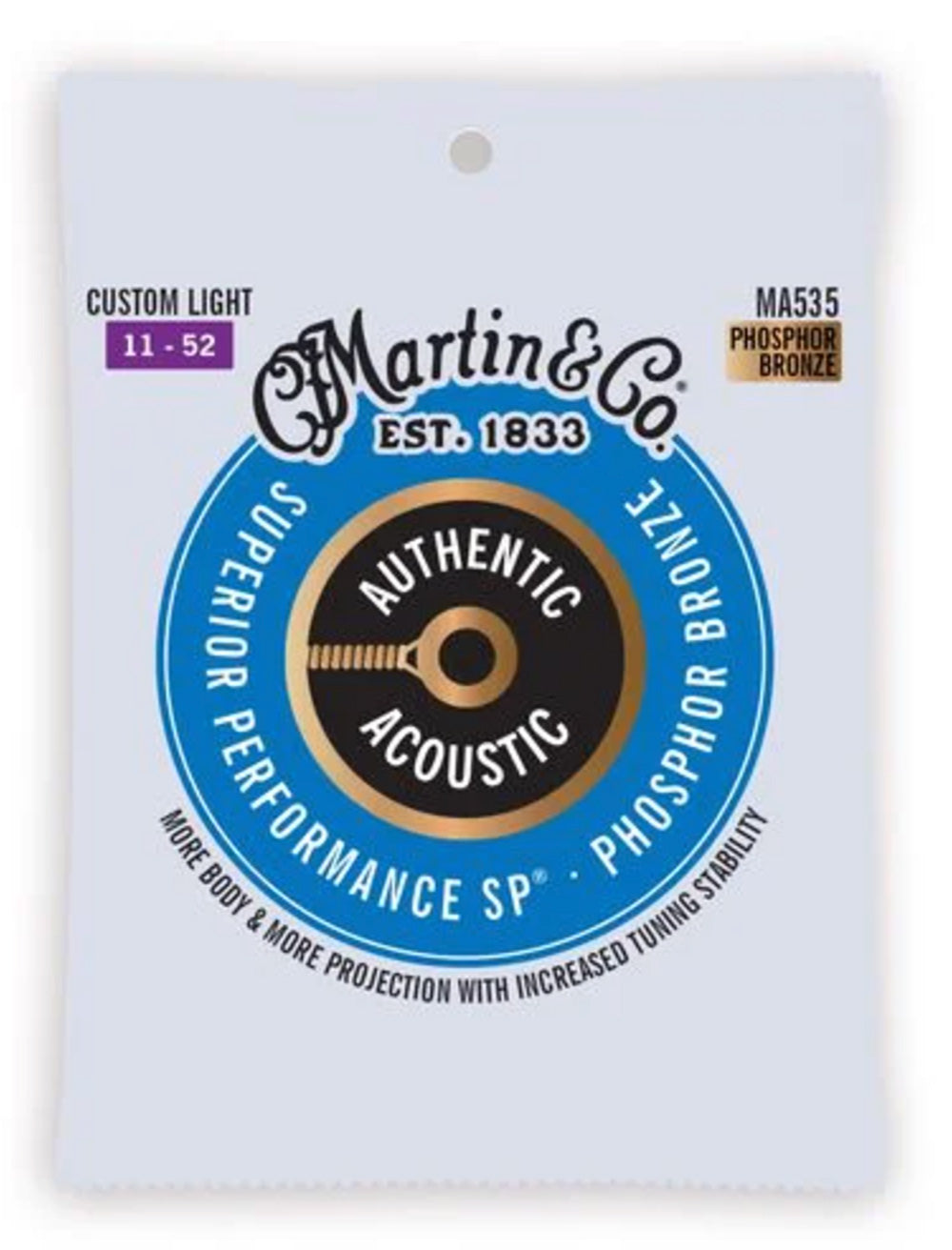 MA535 Authentic Acoustic SP Guitar Strings Phosphor Bronze - Custom Light 11-52