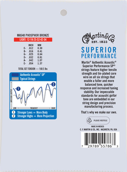 MA540 Authentic Acoustic SP Guitar Strings Phosphor Bronze - Light 12-54