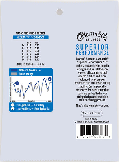 MA550 Authentic Acoustic SP Guitar Strings Phosphor Bronze - Medium 13-56