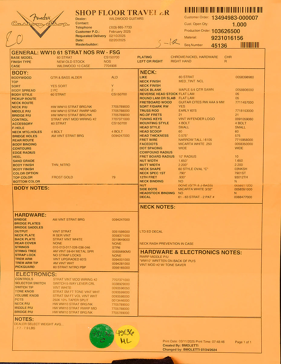 Wildwood 10 1961 Stratocaster - NOS