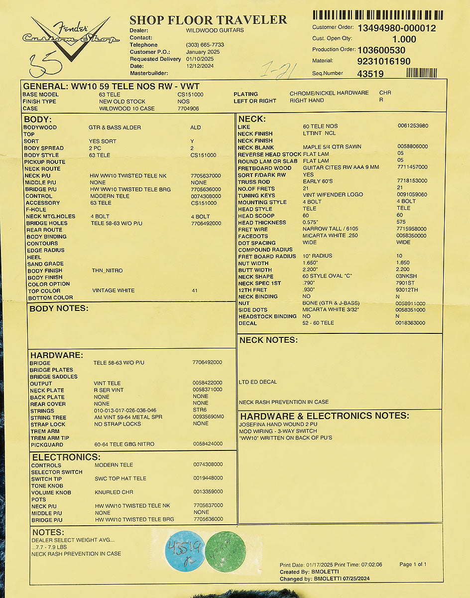 Wildwood 10 1959 Telecaster - NOS