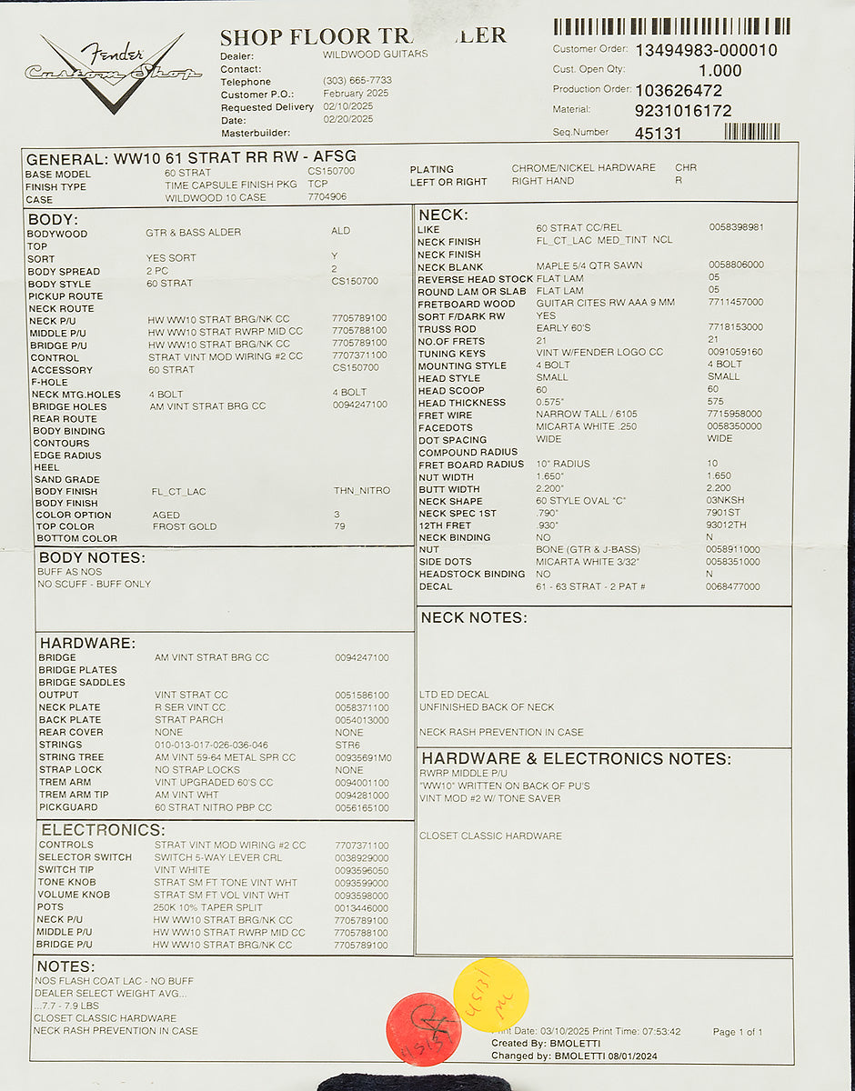 Wildwood 10 Relic-Ready 1961 Stratocaster