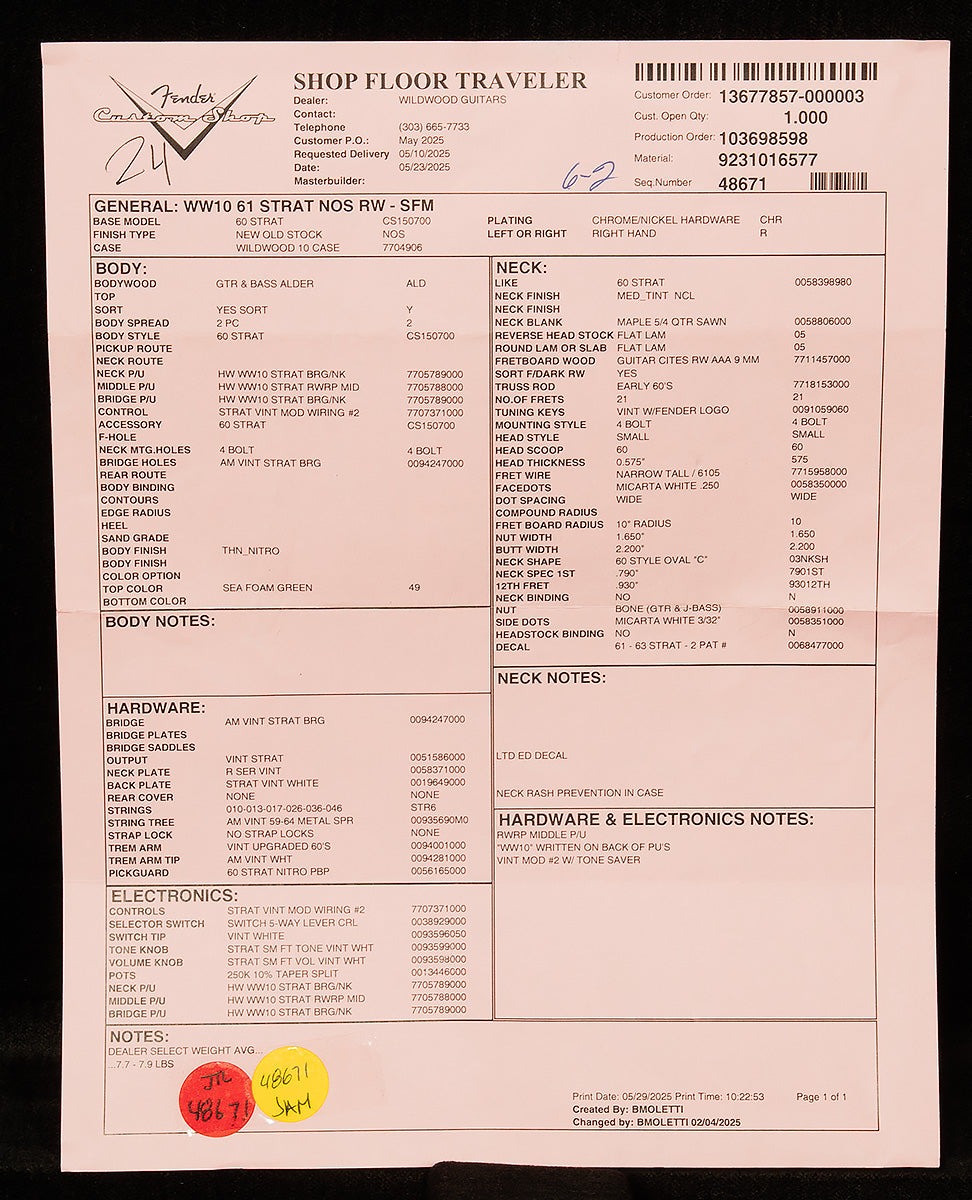 Wildwood 10 1961 Stratocaster - NOS