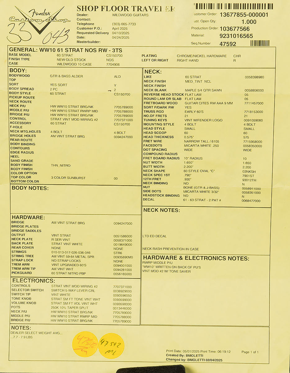 Wildwood 10 1961 Stratocaster - NOS