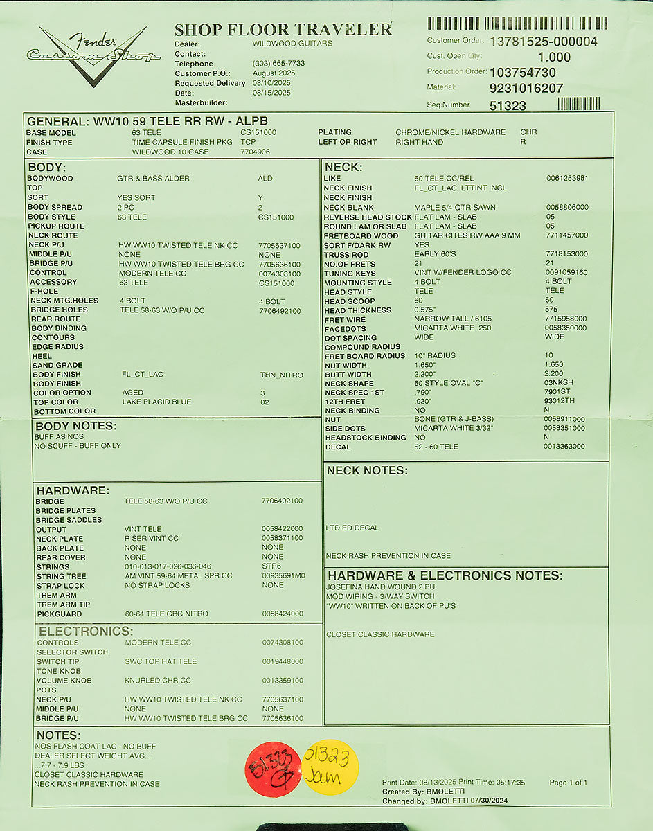 Wildwood 10 Relic-Ready 1959 Telecaster