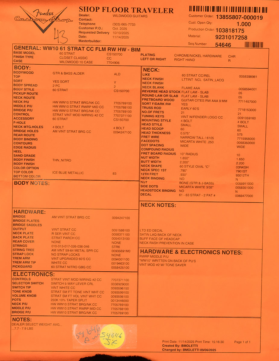 Wildwood 10 1961 Stratocaster - Closet Classic