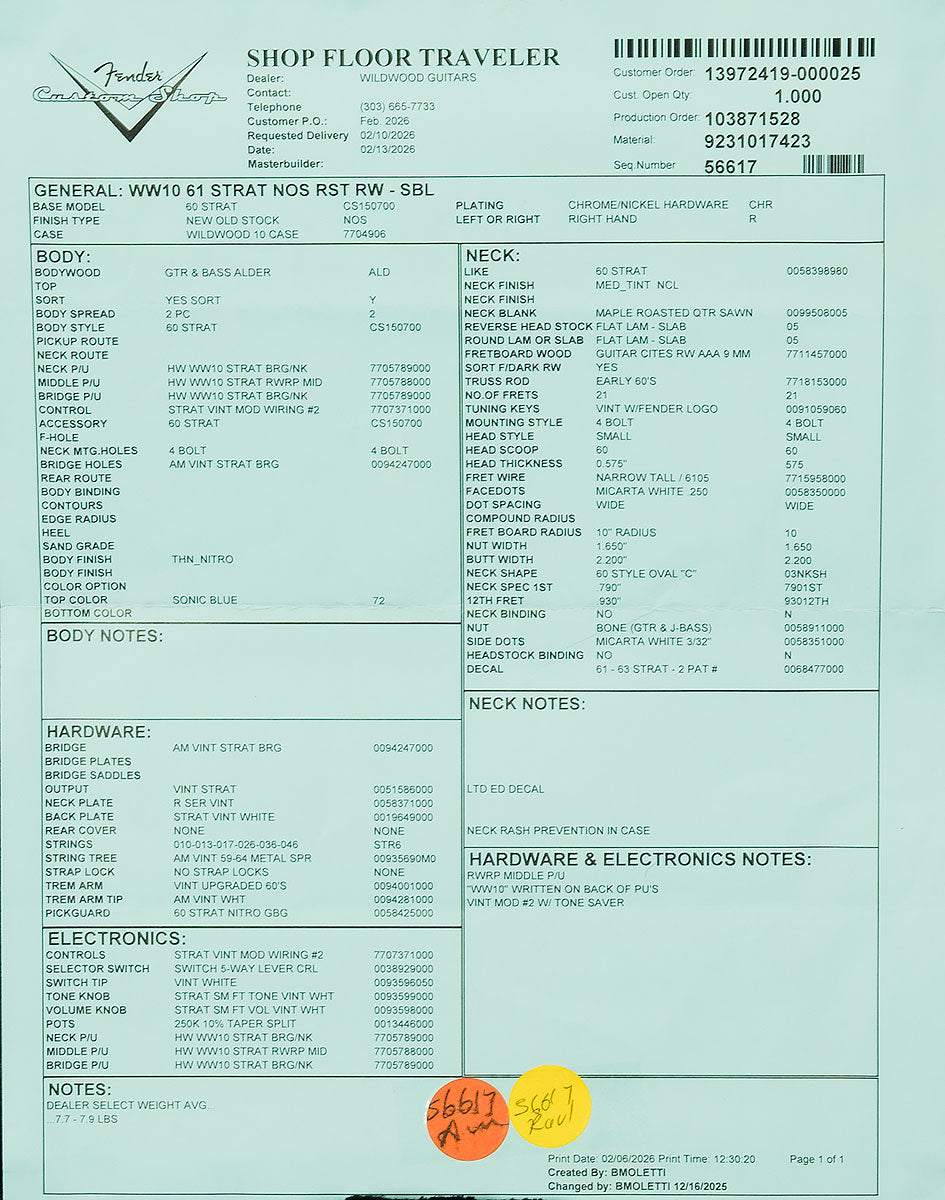 Wildwood 10 1961 Stratocaster - NOS