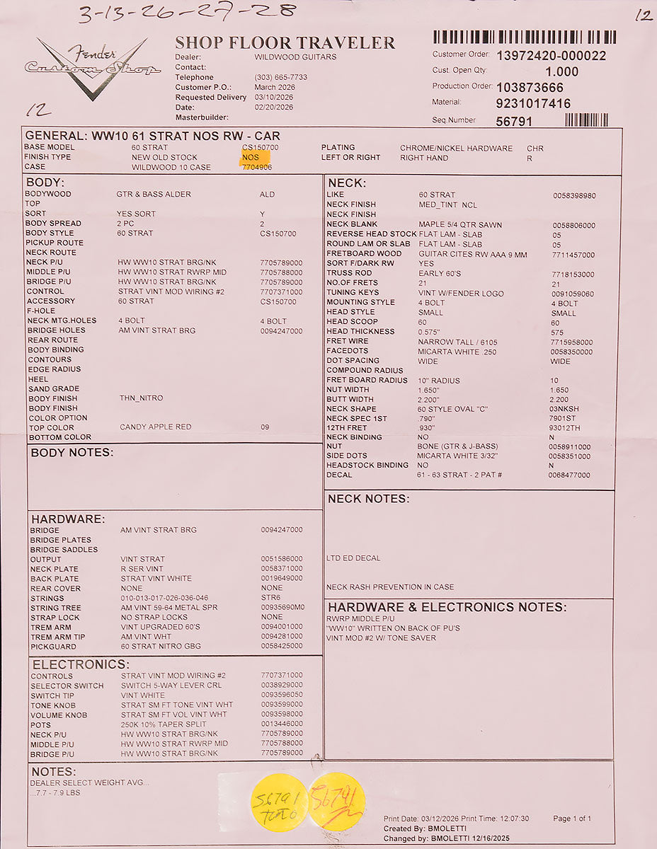Wildwood 10 1961 Stratocaster - NOS