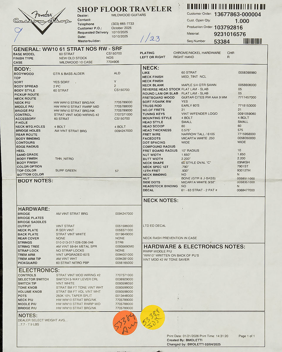 Wildwood 10 1961 Stratocaster - NOS