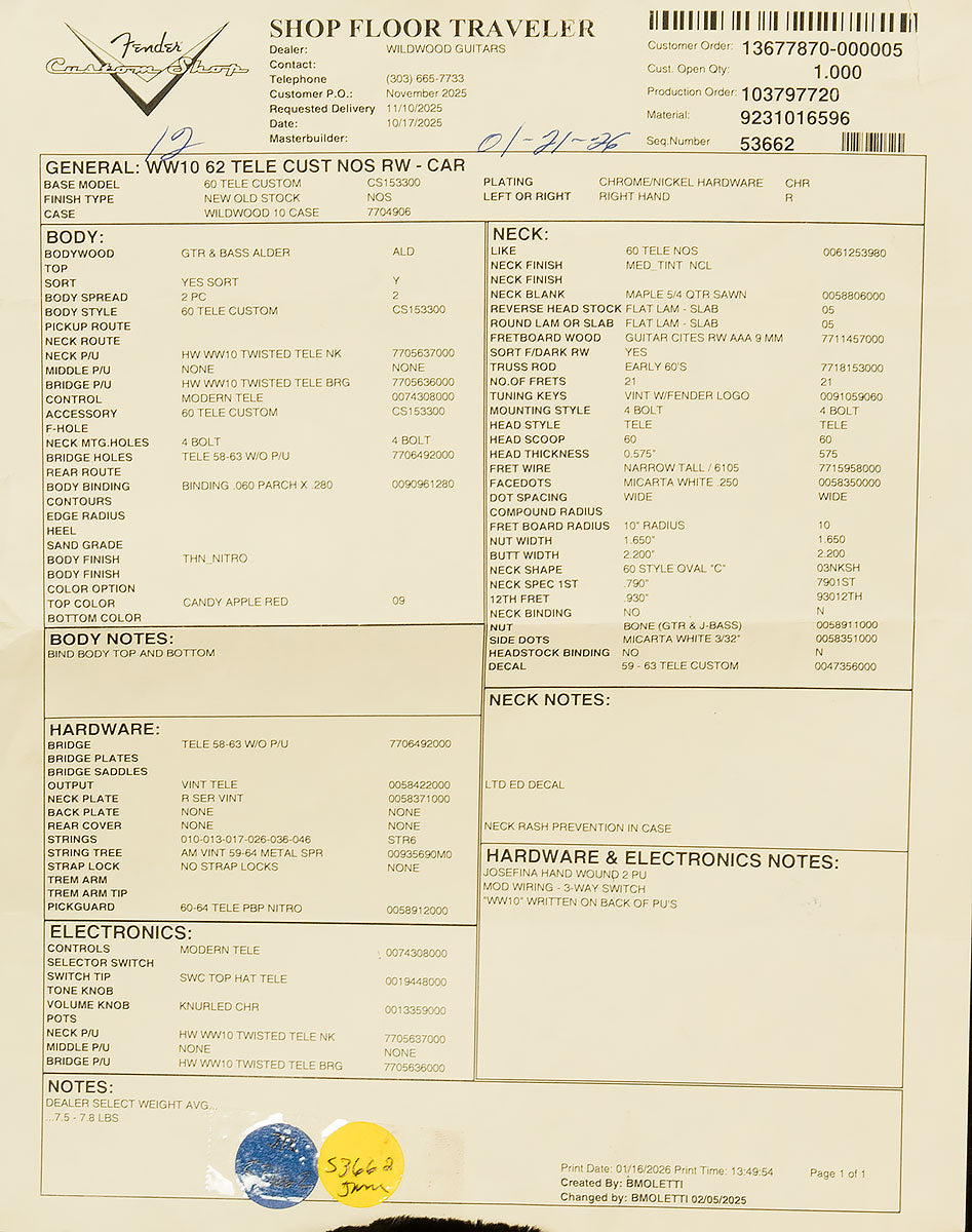 Wildwood 10 1962 Telecaster Custom - NOS