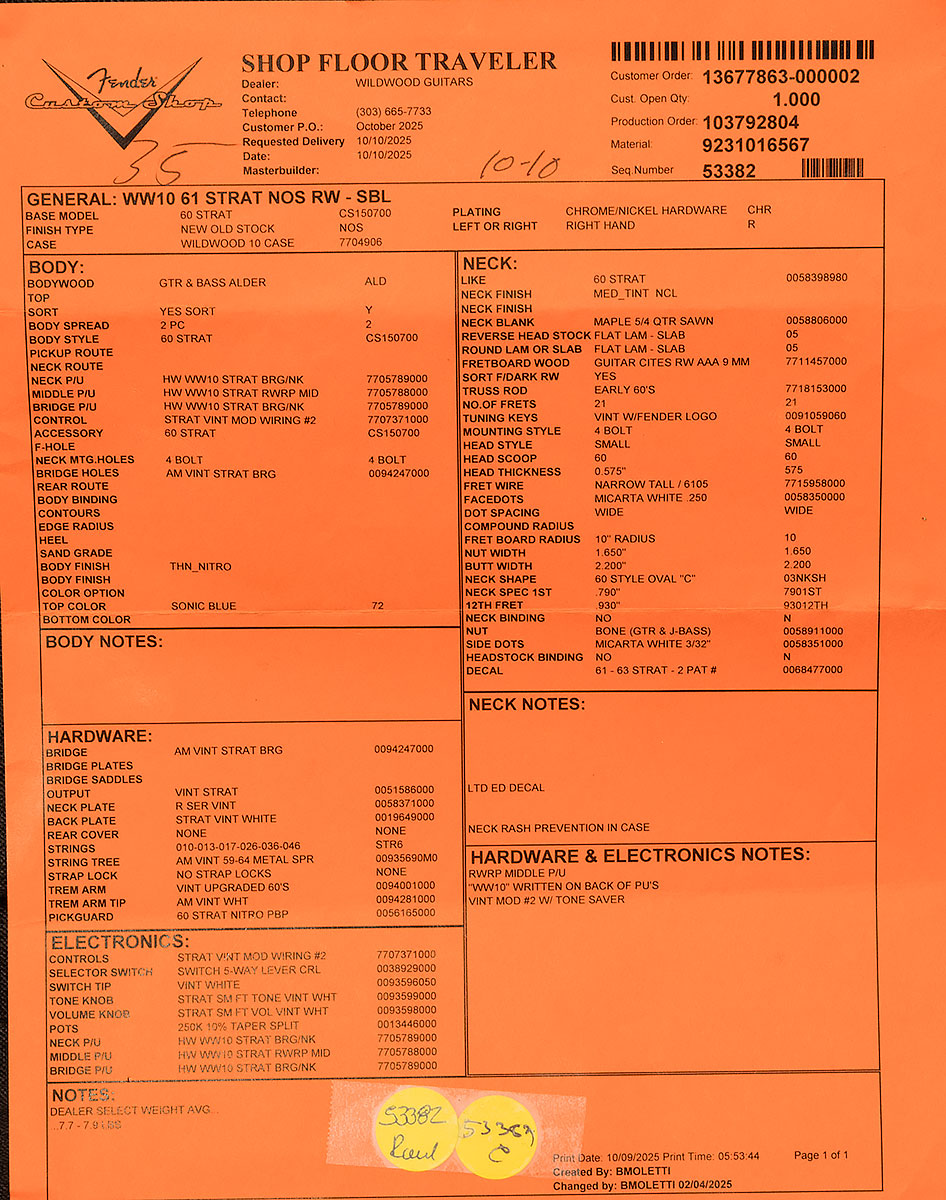 Wildwood 10 1961 Stratocaster - NOS