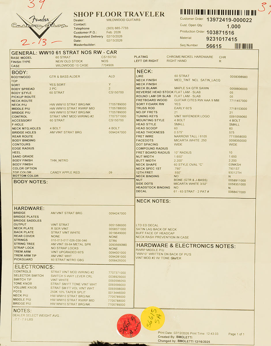 Wildwood 10 1961 Stratocaster - NOS