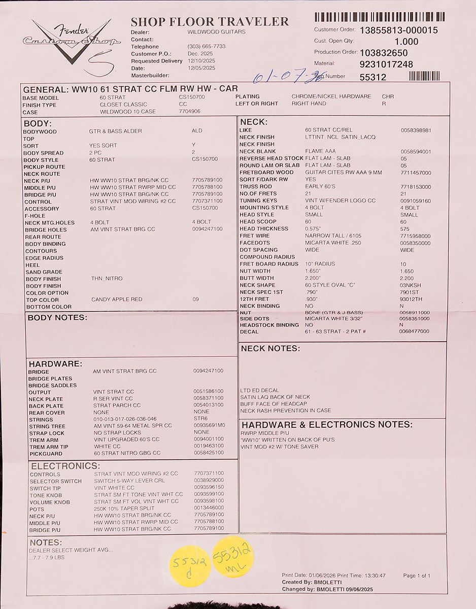 Fender CS WW10 '61 Strat