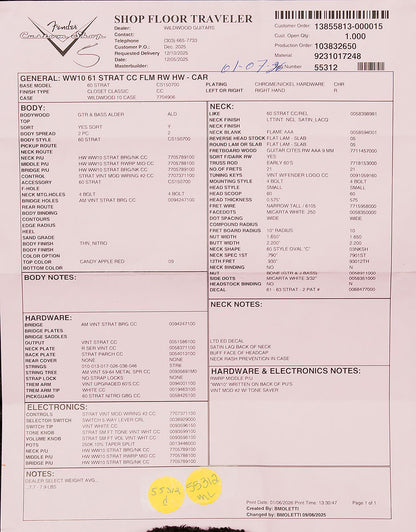 Fender CS WW10 '61 Strat