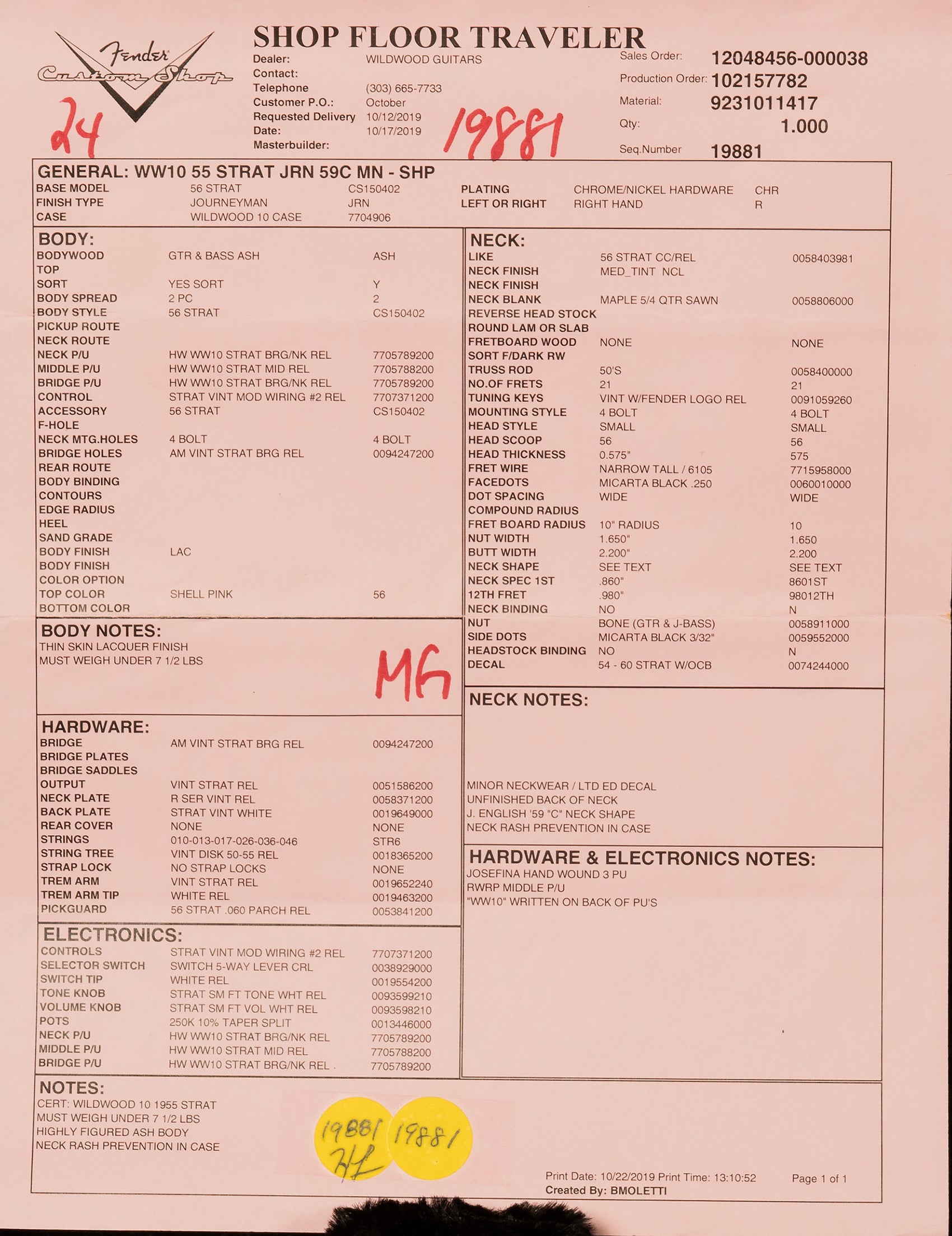 2019 Fender Custom Shop Wildwood 10 1955 Stratocaster - Journeyman Relic