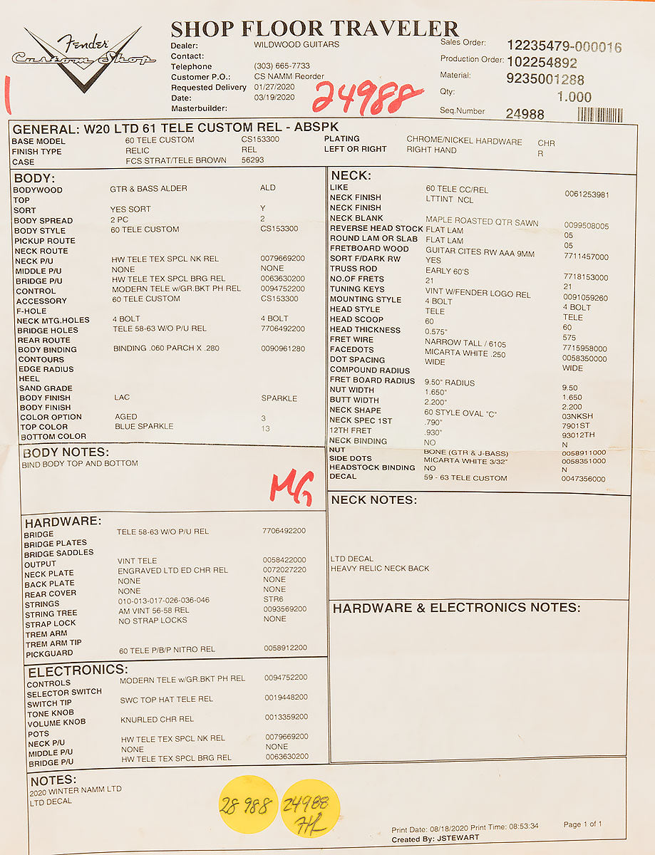 2020 Fender Custom Shop NAMM Limited 1961 Telecaster Custom