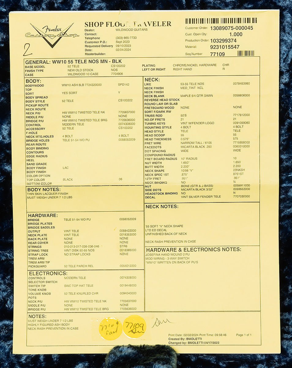 2024 Fender Custom Shop Wildwood 10 1955 Telecaster - NOS