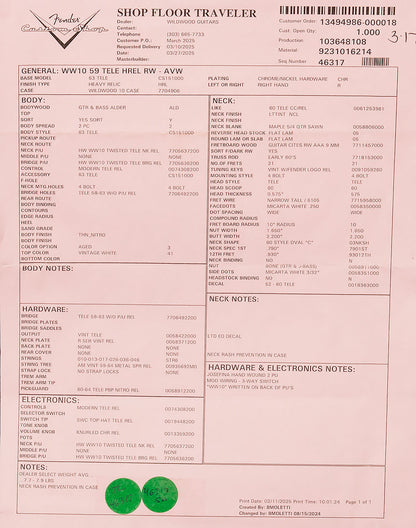 2025 Dealer Select Wildwood 10 '59 Telecaster - Heavy Relic