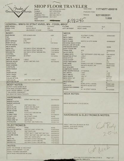 2019 Custom Shop Masterbuilt Wildwood 10 '55 Stratocaster by Greg Fessler - Heavy Relic