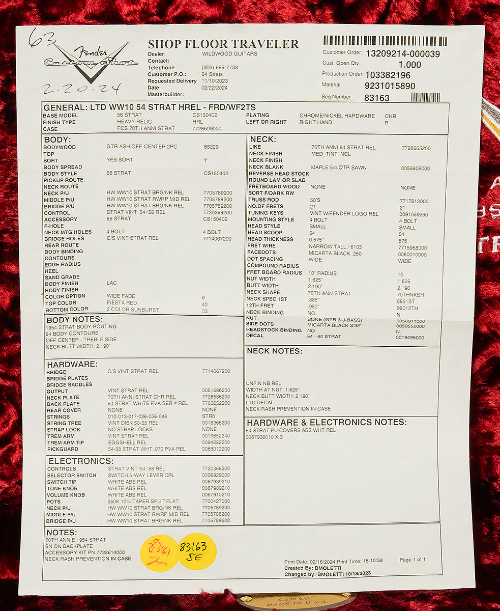 2024 Fender Custom Limited Wildwood 10 70th Anniversary 1954 Stratocaster - Heavy Relic